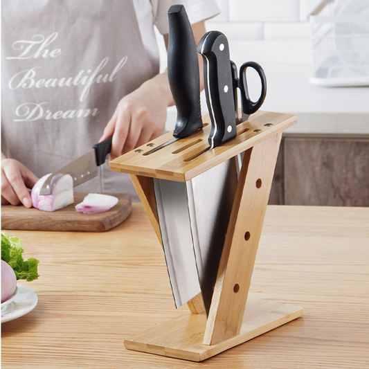 Bamboo cross kitchen knife holder - PurelyEss